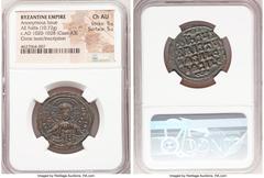 Ancients Byzantine Anonymous. Class A3. Time of Basil II and Constantine VIII (AD 1020-1028). AE follis (28mm, 10.72 gm, 5h). NGC Choice AU 5/5 - 5/5. Constantinople. +EMMA-NOVHΛ, bust of Christ facin