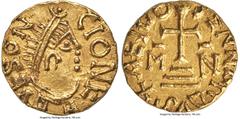 France Merovingian. Anonymous gold Tremissis ND (c. AD 580-670) UNC, Besançon mint, Gennardus as moneyer, MEC I-Unl., Prou-1252-1253, Belfort-4784, Dep II-2. 13mm. 1.37gm. VENSON | CION, Imperial-styl