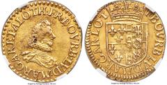 France Château-Regnault (Renaud). François de Bourbon & Louise Marguerite gold Florin d'Or ND (1605-1614) MS61 NGC, KM-Unl., Fr-114 var., PdA-Unl., Boudeau-1825 var., De May-D21. 3.18gm. Variety with 