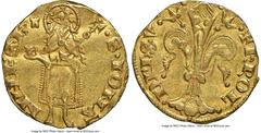 France Viennois. Charles I, as Dauphin gold Florin d'Or ND (1349-1364) UNC Details (Bent) NGC, Fr-247, Dup-2453. 3.45gm. 2nd Emission. +KROL | DPhS • V, stylized lily / • S • IONA | NNES • B •, St. Jo