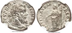 Ancients Roman Imperial Pertinax (1 January-28 March AD 193). AR denarius (17mm, 2.85 gm, 12h). NGC MS 5/5 - 3/5. Rome. IMP CAES P HELV-PERTIN AVG, laureate head of Pertinax right / LAETITIA TEM-P-OR 