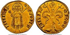 Italy Florence. Republic gold Florin ND (1252-1260) UNC Details (Cleaned) NGC, Fr-275, CNI-XIIa.8, MIR-3/3 (R2). 3.56gm. Third Series, Type C. +FLOR | ENTIA, stylized lily / S: IOHA | NNES • B •, St. 