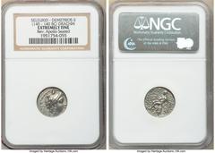 Ancients Greek SELEUCID KINGDOM. Demetrius II, first reign (146-138 BC). AR tetradrachm (17mm, 1h). NGC XF. Antioch on the Orontes, dated Seleucid Era 168 (145/4 BC). Diademed, draped bust of Demetriu