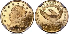 Proof Early Quarter Eagles 1821 $2 1/2 BD-1, JD-1, R.8 as a proof, PR65 Cameo NGC. The 1821 Capped Head Left quarter eagle is a landmark rarity in proof format, with only three examples known. One of 