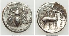 Ancients Greek IONIA. Ephesus. Ca. 2nd century BC. AR drachm (19mm, 4.01 gm, 1h). XF, flan crack, deposits. Parrasius, magistrate. E-Φ, bee with straight wings seen from above / ΠAPPAΣIOΣ, stag standi