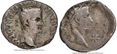 Ancients Roman Imperial Gaius "Caligula" (AD 37-41), with Divus Augustus (or Tiberius). AR denarius (18mm, 3.03 gm, 7h). NGC Fine 4/5 - 1/5, edge bend. Lugdunum, 1st issue, AD 37. C•CAESAR AVG GERM P 