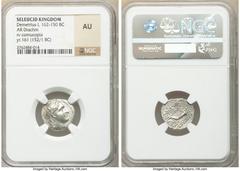 Ancients Greek SELEUCID KINGDOM. Demetrius I Soter (162-150 BC). AR drachm (17mm, 2h). NGC AU. Antioch on the Orontes, dated Seleucid Era 160 (153/2 BC). Diademed head of Demetrius I right, with flesh