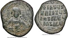 Ancients Byzantine Anonymous. Class A2. Time of Basil II and Constantine VIII (AD 976-1035). AE follis (28mm, 5h). NGC Choice Fine. Constantinople. +EMMA-NOVHΛ, bust of Christ facing, wearing nimbus c
