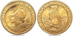 Commemorative Gold 1915-S $50 Panama-Pacific 50 Dollar Round MS65 PCGS. San Francisco-born sculptor Robert Aitken modeled his design for the Panama-Pacific International Exposition fifty dollar commem