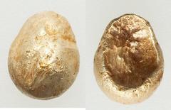 Ancients Greek IONIA. Uncertain mint. Ca. 650-600 BC. EL 1/24 stater or myshemihecte (7mm, 0.54 gm) Choice VF. Blank convex surface / Incuse square punch with striated geometric interior surfaces. SNG