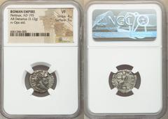 Ancients Roman Imperial Pertinax (1 January-28 March AD 193). AR denarius (17mm, 3.12 gm, 12h). NGC VF 4/5 - 5/5. Alexandria. IMP CAES P HELV-PERTIN AVG, laureate head of Pertinax right / OPI•DIVIN-TR