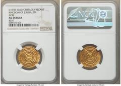 Crusader States Kingdom of Jerusalem Kingdom of Jerusalem. temp. Baldwin III to Guy de Lusignan gold Imitative Dinar (Bezant) ND (1148-1187) AU Details (Bent) NGC, Acre mint, CCS-10. Second Phase. Imi