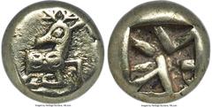Ancients Greek IONIA. Ephesus. Phanes (ca. 625-600 BC). EL sixth-stater or hecte (10mm, 2.33 gm). NGC Choice VF 5/5 - 4/5. Forepart of stag with patterned fur right, head reverted / Abstract geometric