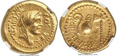 Ancients Roman Republic Julius Caesar, as Consul for the Third Time (46 BC), with Aulus Hirtius, as Praetor. AV aureus (20mm, 8.01 gm, 1h). NGC Choice XF 5/5 - 4/5. Rome, 46 BC. C•CAESAR-COS•TER, veil