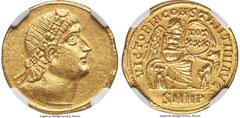 Ancients Roman Imperial Constantine I the Great (AD 307-337). AV solidus (21mm, 4.35 gm, 12h). NGC AU 5/5 - 3/5. Nicomedia, 335 AD. Head of Constantine I right, gazing upwards, wearing diadem composed