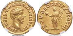 Ancients Roman Imperial Marcus Aurelius, as Augustus (AD 161-180). AV aureus (19mm, 6.99 gm, 11h). NGC XF 5/5 - 4/5. Rome, AD 162-163. IMP CAES M AVREL ANTONINVS AVG, bare head of Marcus Aurelius righ