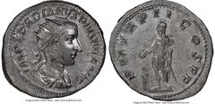 Ancients Roman Imperial Gordian III (AD 238-244). AR antoninianus (22mm, 11h). NGC AU. Rome, AD 240. IMP GORDIANVS PIVS FEL AVG, radiate, draped and cuirassed bust of Gordian right, seen from behind /