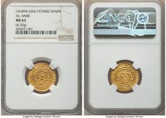 Islamic Dynasties Fatimid Fatimid. Al-Amir (AH 495-524 / AD 1101-1130) gold Dinar ND MS63 NGC, Misr mint, A-729. 4.29gm. HID05401242017 © 2022 Heritage Auctions | All Rights Reserved.