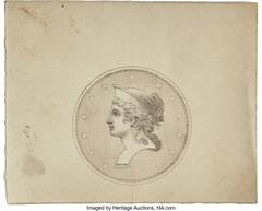 Miscellaneous James B. Longacre Family Archive Presentation. Original Drawing for United States Gold Coinage by James B. Longacre. This exciting new find represents the only known U.S. Mint-related sk