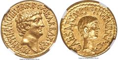 Ancients Roman Republic Marc Antony and Octavian, as Imperators and Triumvirs (43-33 BC), with Marcus Barbatius Pollio, as Quaestor Propraetor. AV aureus (19mm, 7.95 gm, 1h). NGC AU 5/5 - 4/5, light s