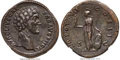 Ancients Roman Imperial Marcus Aurelius, as Caesar (AD 161-180). AE sestertius (34mm, 30.84 gm, 6h). NGC Choice XF S 5/5 - 5/5. Rome, AD 152-153. AVRELIVS CAES-AR AVG P II FIL, bare head of Marcus Aur