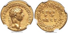 Ancients Roman Imperial Claudius I (AD 41-54). AV aureus (19mm, 7.74 gm, 11h). NGC Choice VF 5/5 - 4/5. Rome, AD 46-47. TI•CLAVD•CAESAR•AVG•P•M•TR•P•VI•IMP•XI, laureate head of Claudius I right / S P 
