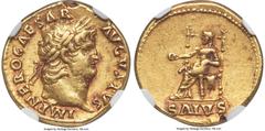 Ancients Roman Imperial Nero (AD 54-68). AV aureus (19mm, 7.18 gm, 5h). NGC XF S 5/5 - 5/5, Boscoreale Tone. Rome, AD 66-67. IMP NERO CAESAR-AVGVSTVS, laureate head of Nero right / SALVS, Salus seated