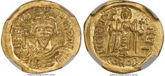 Ancients Byzantine Phocas (AD 602-610). AV solidus (21mm, 4.49 gm, 6h). NGC Gem MS 5/5 - 5/5. Constantinople, 10th officina, AD 607-609. d NN FOCAS-PЄRP AVG, crowned, draped, and cuirassed bust of Pho