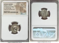 Ancients Roman Imperial Vitellius (late April-20 December AD 69). AR denarius (19mm, 3.44 gm 6h). NGC Choice VF 4/5 - 4/5. Rome. A VITELLIVS GERM IMP AVG TR P, laureate head of Vitellius right / LIBER