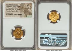 Ancients Byzantine Constans II Pogonatus (AD 641-668). AV tremissis (17mm, 1.47 gm, 6h). NGC MS 3/5 - 3/5, wavy flan, marks. Constantinople. d N CONSTAN-TINЧS PP AV, pearl-diademed, draped and cuirass