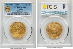 Islamic Dynasties Ottoman Empire Ottoman Empire. Mahmud II gold 2 Rumi Altin AH 1223 Year 11 (1817/1818) MS63 PCGS, Constantinople mint (in Turkey), KM614. Superbly struck and boasting glimmering lust