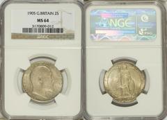 Edward VII Florin 1905, S3981, MS64 NGC, key date, the rarest by far in this short, exquisitely designed series, "the Britannia florins," and in point of fact it is rare to see any 1905 florin graded 