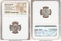 Ancients Roman Imperial Otho (January-April AD 69). AR denarius (19mm, 3.39 gm, 6h). NGC XF 4/5 - 4/5. Rome. IMP M OTHO CAESAR AVG TR P, bare, bewigged head of Otho right / SECVRI-TAS P R, Securitas, 