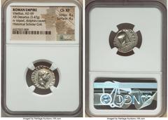 Ancients Roman Imperial Vitellius (late April-20 December AD 69). AR denarius (19mm, 3.47 gm, 5h). NGC Choice XF 4/5 - 4/5. Rome, late April-December AD 69. A VITELLIVS GERM IMP AVG TR P, laureate hea