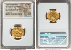 Ancients Byzantine Heraclius (AD 610-641), with Heraclius Constantine. AV solidus (22mm, 4.45 gm, 7h). NGC Choice MS 4/5 - 5/5. Constantinople, 7th officina, ca. AD 616-625. dd NN hЄRACLIЧS ЄT hЄRA CO