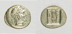 Lycia, Kragos. 1st century B.C. AR hemidrachm (17 mm, 1.45 g, 11 h). Laureate head of Apollo right / Kithara; in left field, grain ear; all within incuse square. Troxell period 4, series 5, 106. XF.
