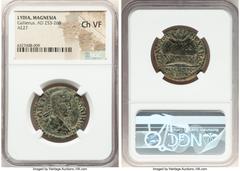 Ancients Roman Provincial LYDIA. Magnesia ad Sipylum. Gallienus (AD 253-268). AE (27mm, 6h). NGC Choice VF. •ΛIKIN•ΓAΛΛIHNOC, laureate, draped, cuirassed bust of Gallienus right, seen from behind / EΠ