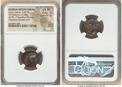 Ancients Roman Republic Julius Caesar, as Dictator Perpetuo (February-March 44 BC), with Publius Sepullius Macer, as Moneyer. AR denarius (19mm, 3.68 gm, 7h). NGC Choice VF 2/5 - 4/5. Rome, February-M