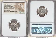 Ancients Roman Imperial Vitellius (late April-20 December AD 69). AR denarius (19mm, 3.43 gm, 7h). NGC Choice XF 4/5 - 4/5. Rome, late April-December AD 69. A VITELLIVS GERMAN IMP AVG TR P, laureate h