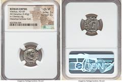 Ancients Roman Imperial Vitellius (late April-20 December AD 69). AR denarius (18mm, 3.42 gm, 6h). NGC Choice VF 3/5 - 3/5. Rome. A VITELLIVS GERM IMP AVG TR P, laureate head of Vitellius right / LIBE