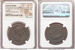 Ancients Roman Imperial Lucius Verus, as Augustus (AD 161-169). AE sestertius (32mm, 28.19 gm, 11h). NGC VF 5/5 - 3/5. Rome, AD 163. IMP CAES L AVREL VERVS AVG, bare headed, draped, and cuirassed bust