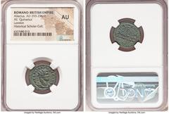 Ancients Roman Imperial Allectus, Romano-British Empire (AD 293-296/7). AE antoninianus (20mm, 2.64 gm, 7h). NGC AU. London, ca. AD 298. IMP C ALLECTVS P F AVG, radiate, cuirassed bust of Allectus rig