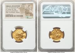 Ancients Greek THRACE. Byzantium. Ca. 2nd-1st centuries BC. AV stater (22mm, 8.19 gm, 11h). NGC VF 5/5 - 2/5, edge bends, marks. Late posthumous issue in name and types of Lysimachus. Diademed head of