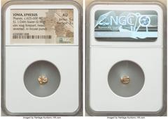 Ancients Greek IONIA. Ephesus. Phanes (ca. 625-600 BC). EL 1/24 stater or myshemihecte ( 7mm, 0.58 gm). NGC AU 5/5 - 3/5. Forepart of stag left, head reverted / Abstract geometric pattern within incus