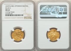 Islamic Dynasties Ottoman Empire Ottoman Empire. Selim II (AH 974-982 / AD 1566-1574) gold Sultani AH 974 (AD 1566/1567) MS62 NGC, Halab mint (in Syria), A-1324. 3.47gm. HID05401242017 © 2022 Heritage