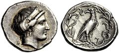 GREEK COINS ELIS OLYMPIA. Stater (Silber), geprägt anlässlich der 106. Olympischen Spiele (356 v. Chr.). Kopf der Hera nach rechts // Adler in Olivenzweigkranz. BCD Peloponnesos644; BCD Olympia - (vgl