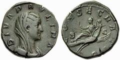 ROMAN COINS COINS OF THE ROMAN EMPIRE Maximinus I. Thrax, 235-238 für Diva Paulina. Sesterz (Bronze), Rom. Drapierte Büste mit Schleier // Paulina auf fliegendem Pfau. BMC 129; Coh. 3; RIC 3. 19.67 g.