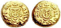 BYZANTINE COINS BYZANZ Michael II., 820-829 und Theophilus. Dicker Solidus (Gold), Syrakus (oder Carthago). DOC 15; Sear 1646. 3.85 g. Gold. Fast vorzüglich