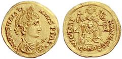 RÖMISCHE KAISERZEIT MAIORIANUS, 457-461 Solidus, unbestimmte gallische Münzstätte unter westgotischer Aufsicht. D N IVLIS(!) MAIORI-ANVS P F AVG Drap. und gep. Büste n. r. mit Helm, geschmückt mit Ros