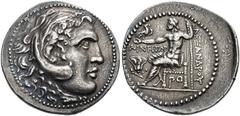 KINGDOM OF MACEDONIA.   ALEXANDROS III THE GREAT, king 336-323 BC. Tetradrachm, posthumous, Rhodes, about 201-190. AR 17.19 g. Head of unbearded Herakles r., wearing lion skin. Rev. AΛEΞANΔPOY Zeus, n